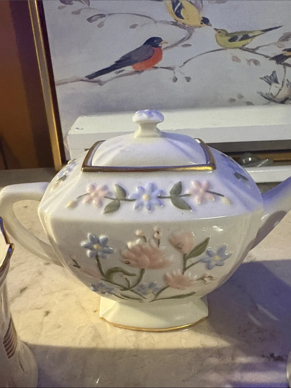 Lenox bundle Floral Porcelain Teapot with Cream Ceramic Holders - Cream